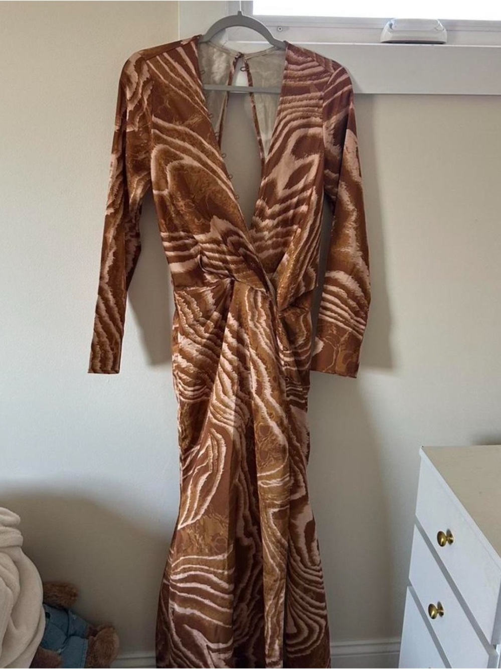 ASOS Women's Brown Swirl Maxi Dress - Elegant Wrap Front